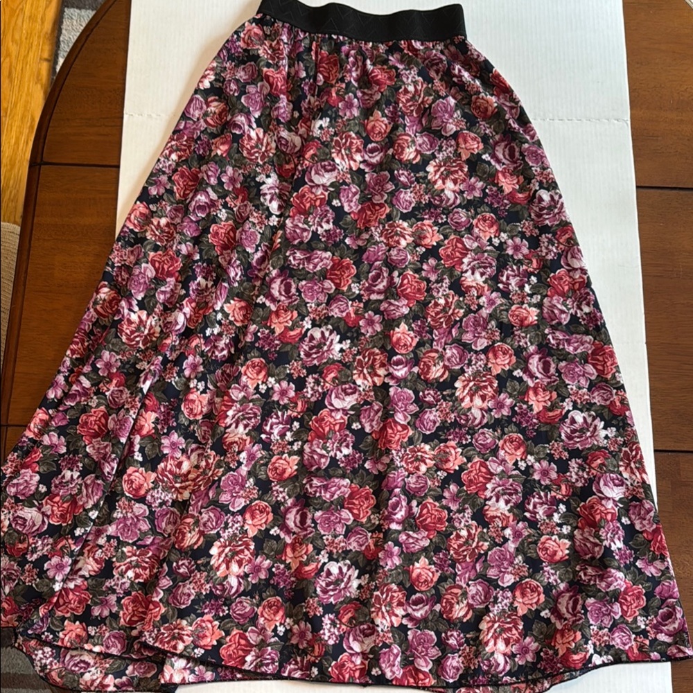 LuLaRoe Floral Black and Pink Women's Maxi Skirt